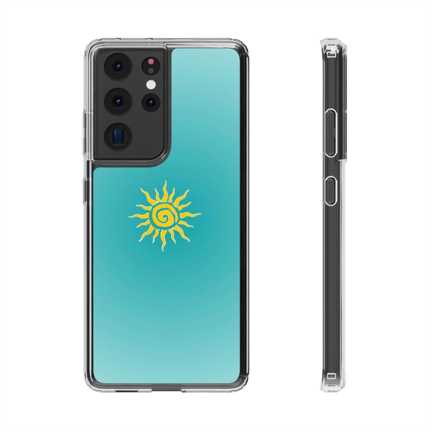 Clear Impact-Resistant Phone Case — Yellow Sun on Teal Gradient