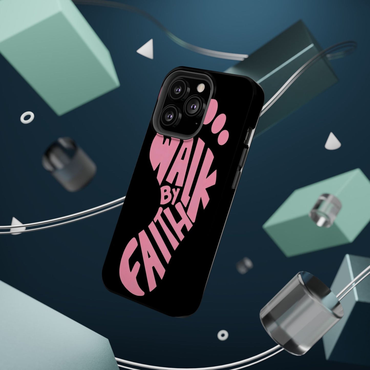Phone Case — "Walk By Faith" Pink Footprint Magnetic Impact-Resistant Case