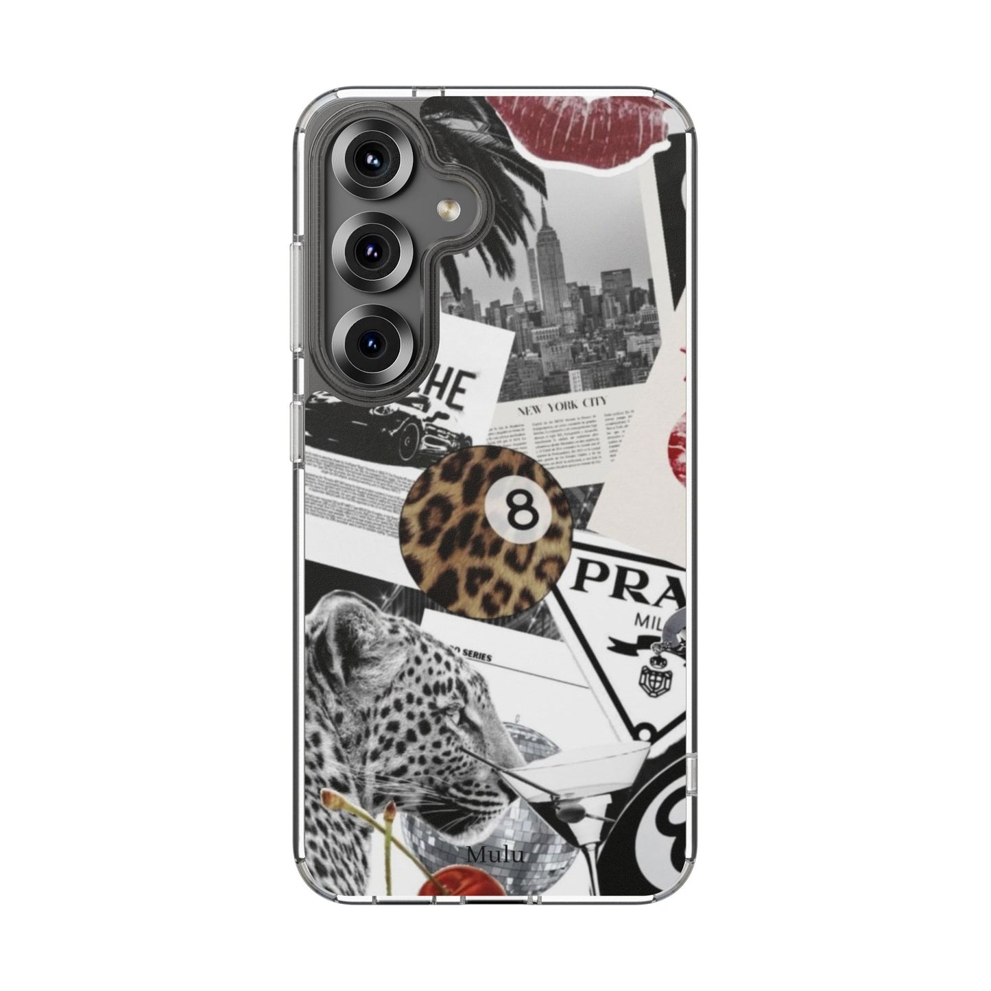 Clear Impact-Resistant Phone Case — Collage Luxury Leopard & Vintage Car Design
