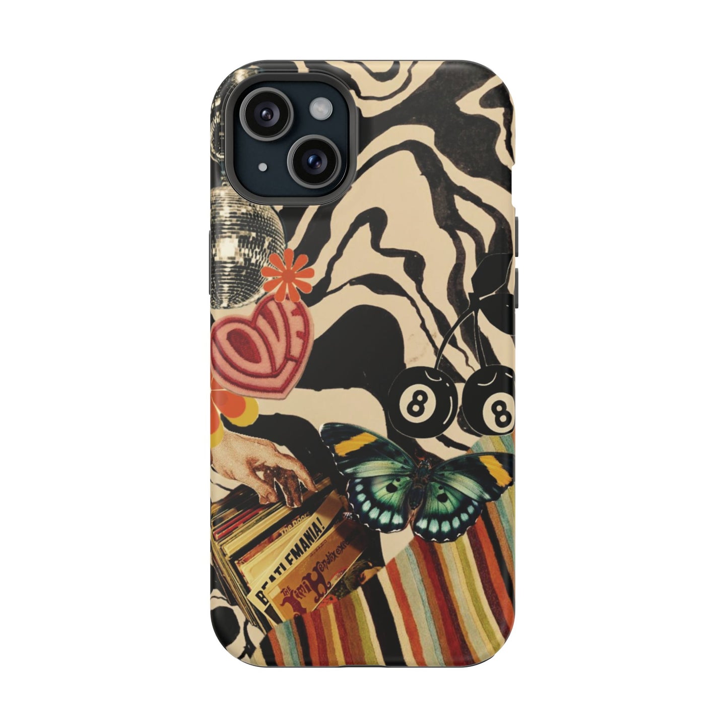Phone Case — Retro Collage Magnetic Impact-Resistant Case with Butterfly & Zebra Print
