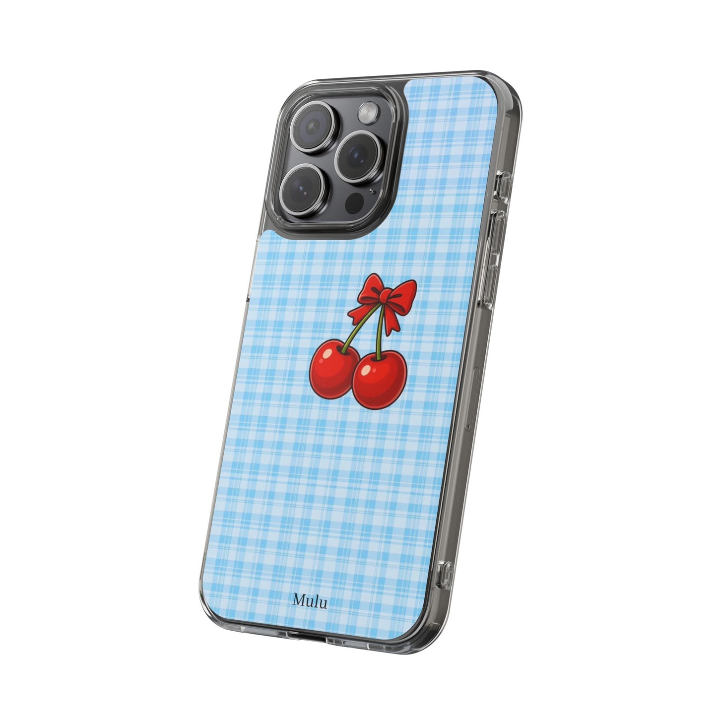 Clear Cherry Gingham Phone Case — Impact-Resistant Clear Case with Red Cherry Design