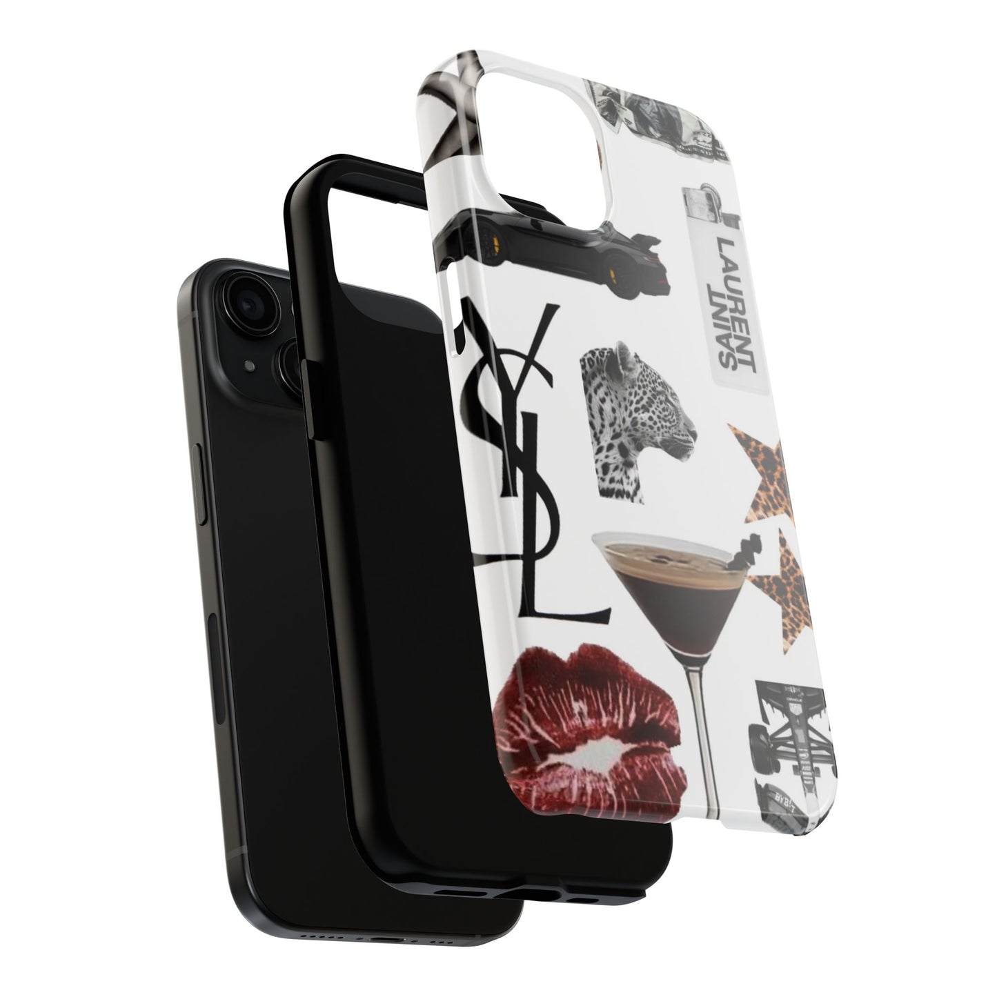Tough Phone Case — Luxe Fashion Collage with Leopard, Martini & Kiss Print