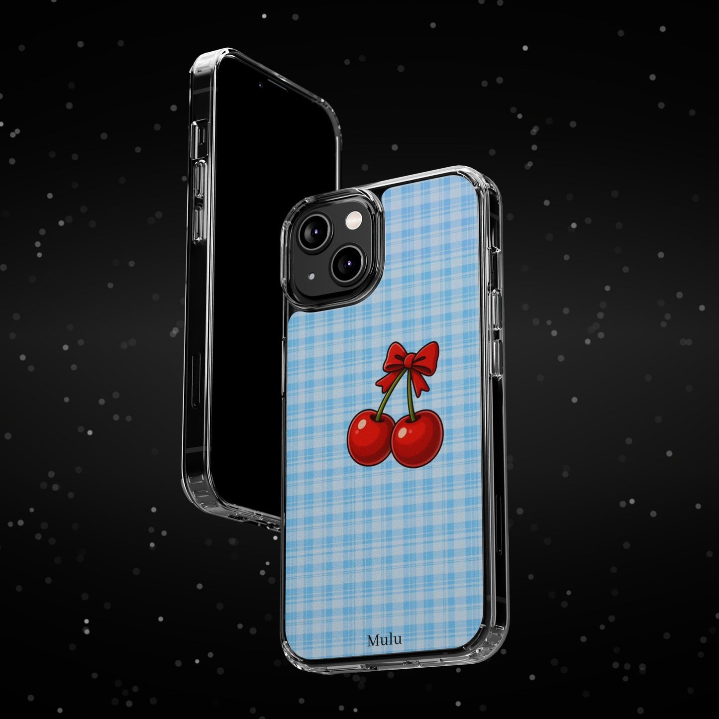 Clear Cherry Gingham Phone Case — Impact-Resistant Clear Case with Red Cherry Design