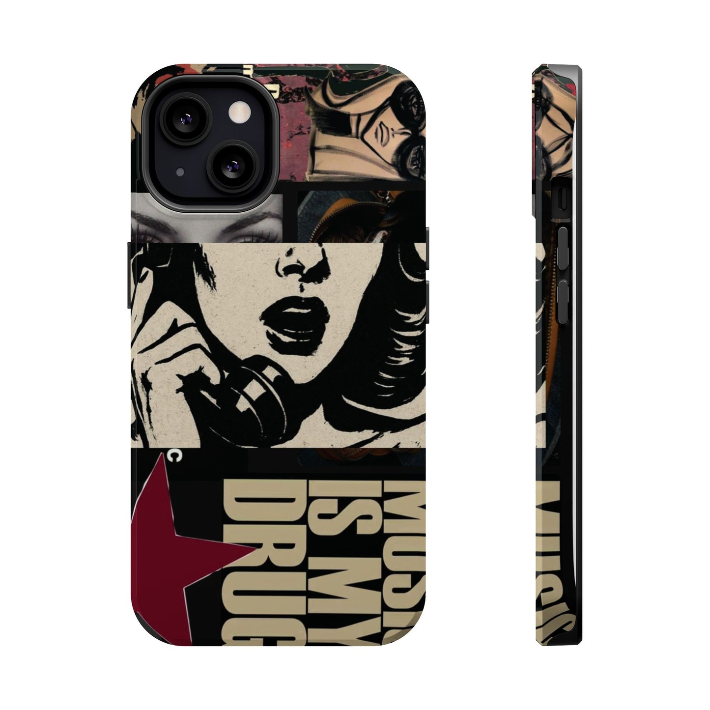 Magnetic Impact Phone Case — Retro Pop Art "Music Is My Drug" Design