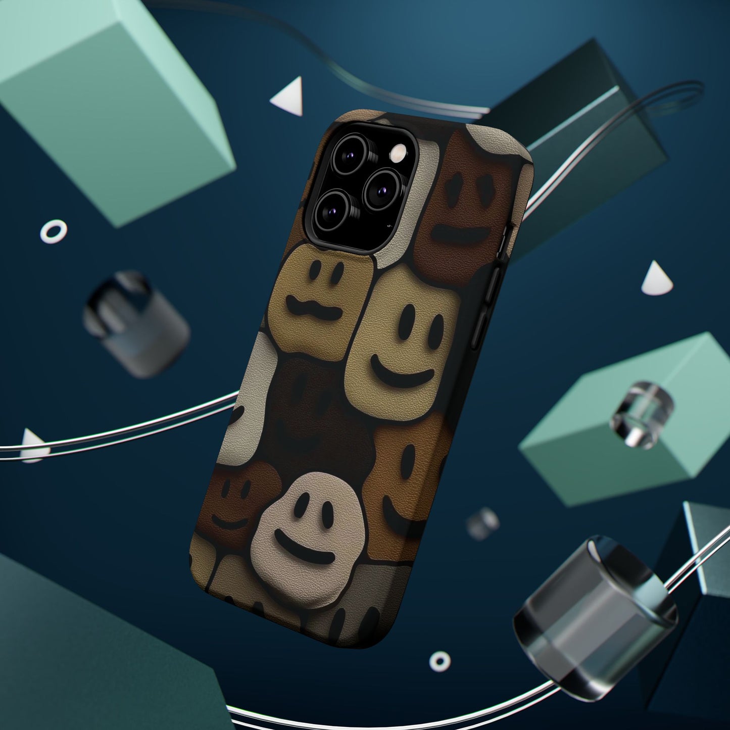 Magnetic Impact-Resistant Case — Brown Smiley Tile Phone Cover
