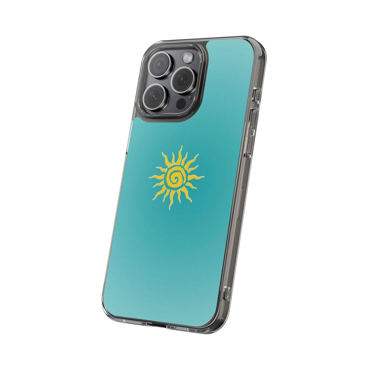 Clear Impact-Resistant Phone Case — Yellow Sun on Teal Gradient