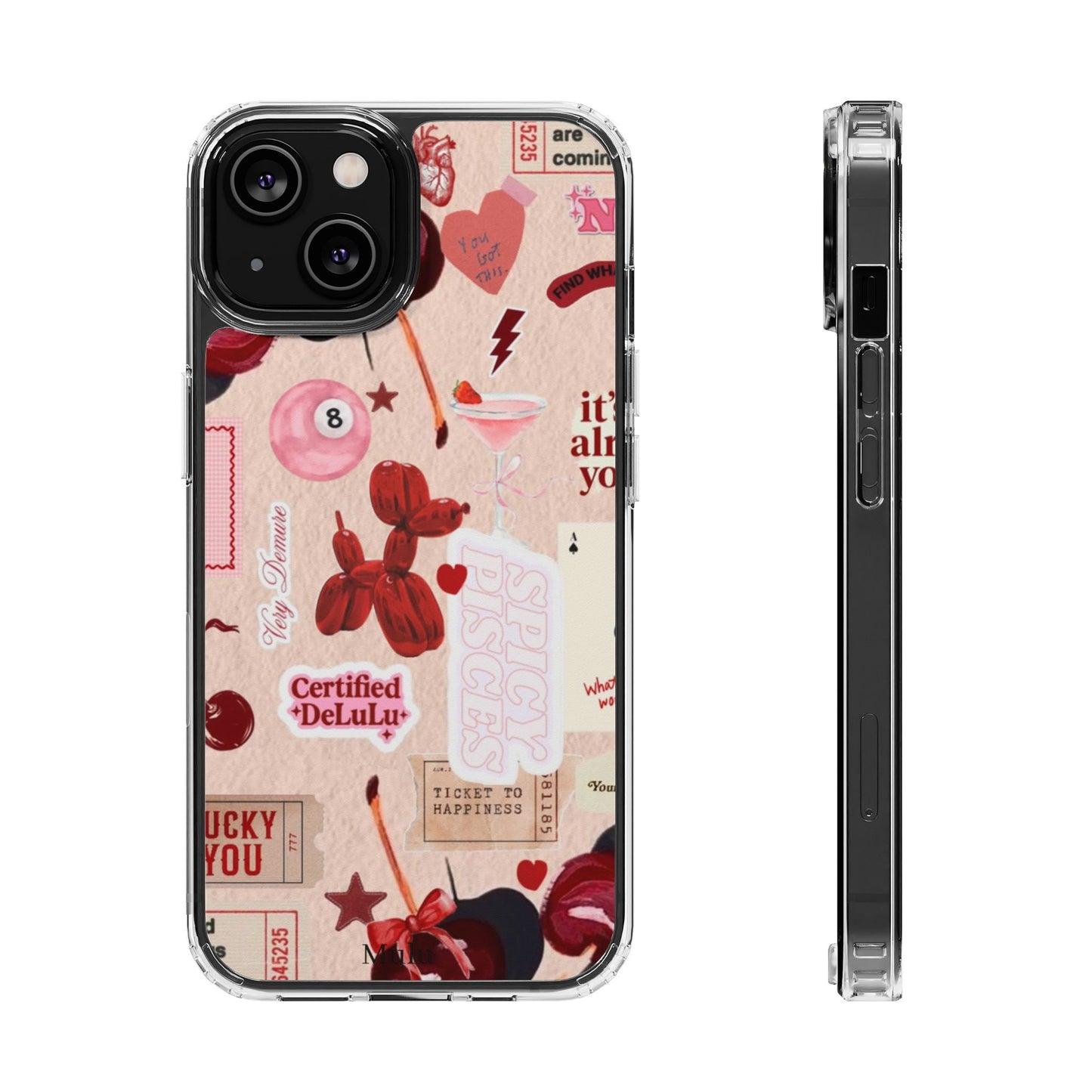 Clear Impact-Resistant Phone Case — Retro Cherry & Sticker Collage