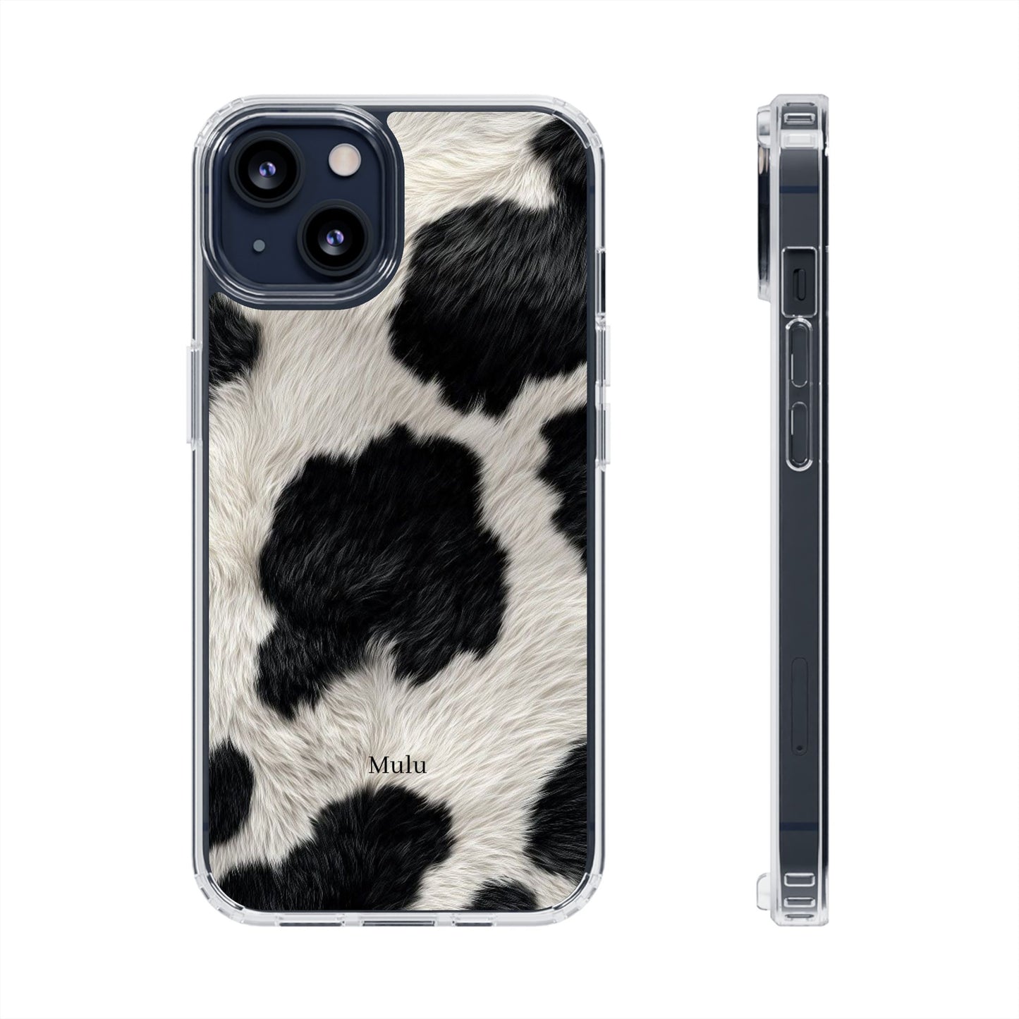 Cow Print Clear Impact Phone Case — Faux Fur Black & White Protection