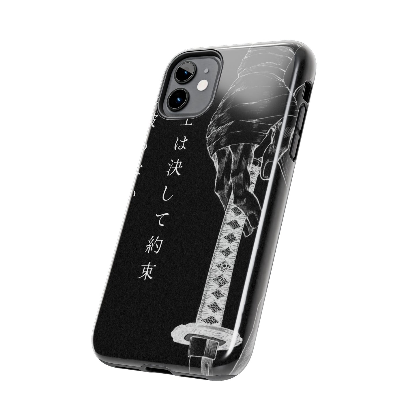 Samurai Vow Tough Phone Case — Black Katana Design with Japanese Text