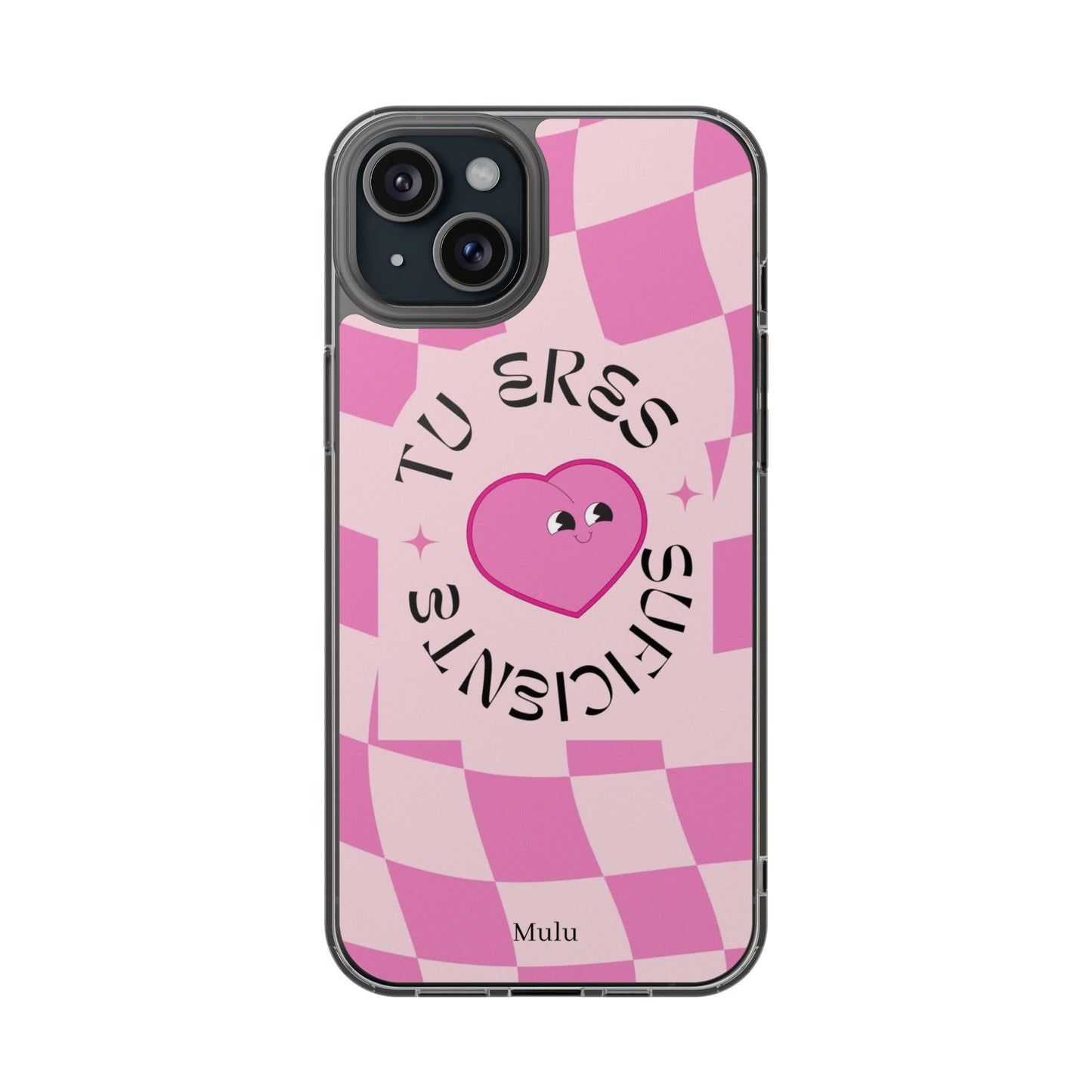 Clear Impact-Resistant Phone Case — Pink Checkerheart “Tu Eres Suficiente” Design