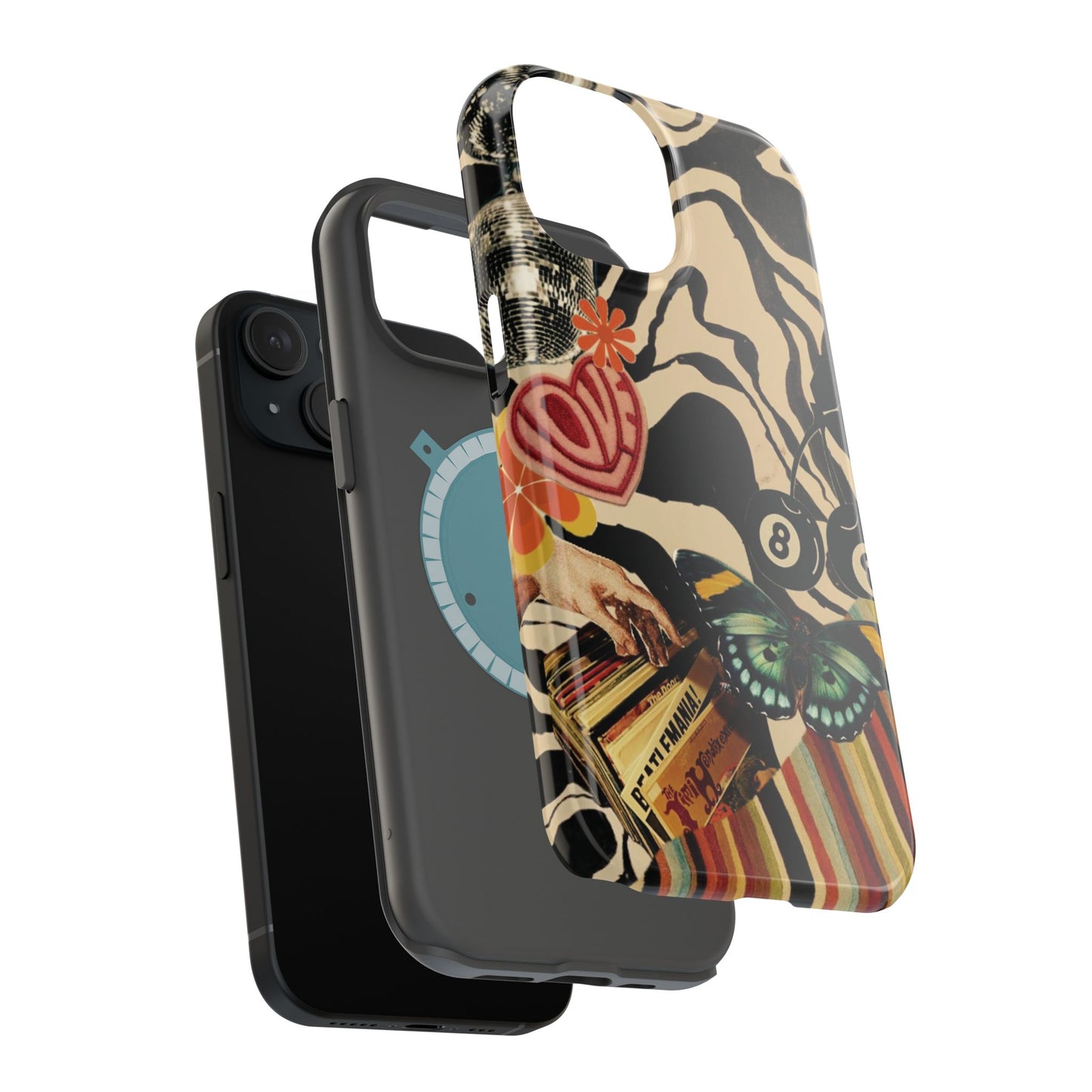 Phone Case — Retro Collage Magnetic Impact-Resistant Case with Butterfly & Zebra Print