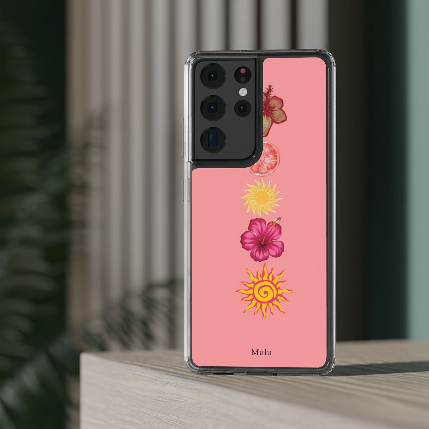 Clear Impact-Resistant Phone Case — Tropical Sun & Hibiscus Floral Design