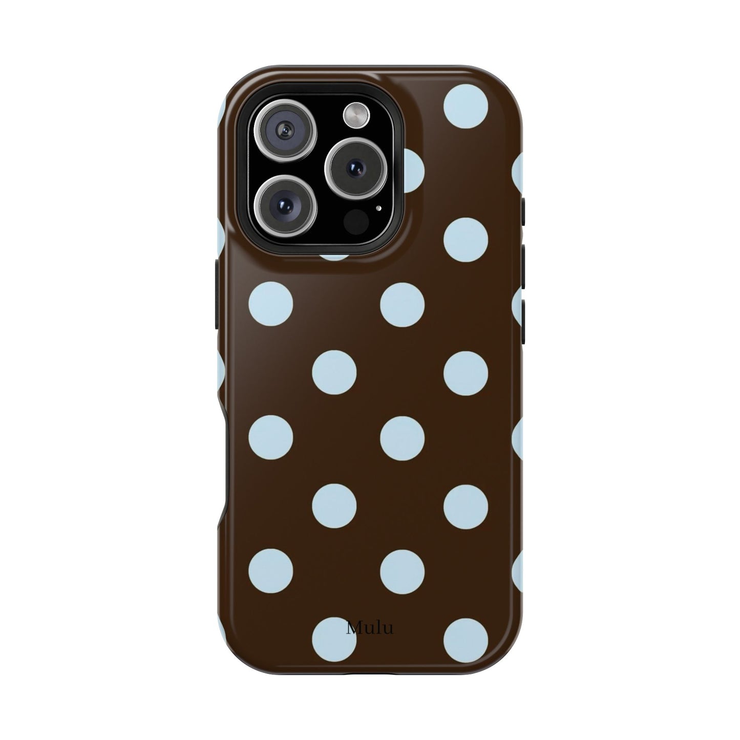 Polka Dot Magnetic Phone Case — Brown with Light Blue Dots, Impact-Resistant