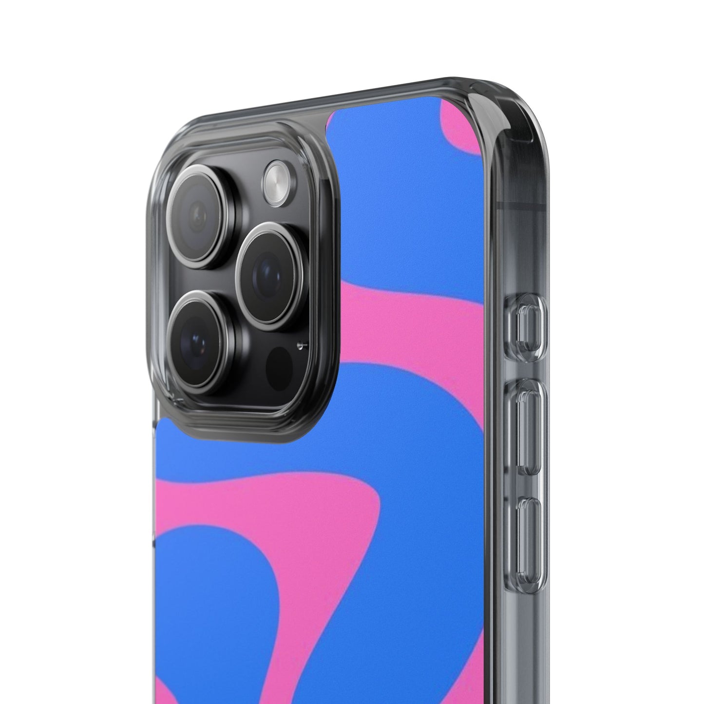 Clear Impact-Resistant Phone Case — Retro Blue & Pink Abstract Swirl