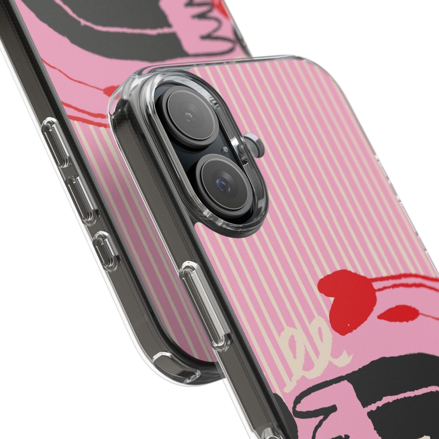 Clear Impact-Resistant Case — Pink Cute Heart Cartoon Design