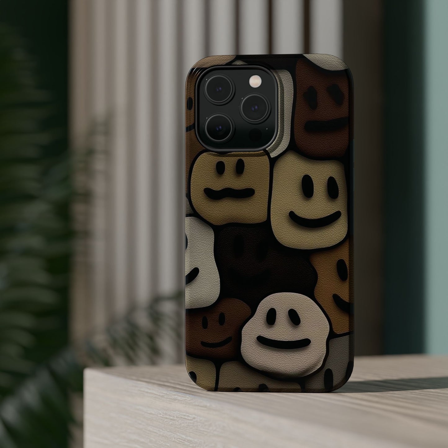 Magnetic Impact-Resistant Case — Brown Smiley Tile Phone Cover