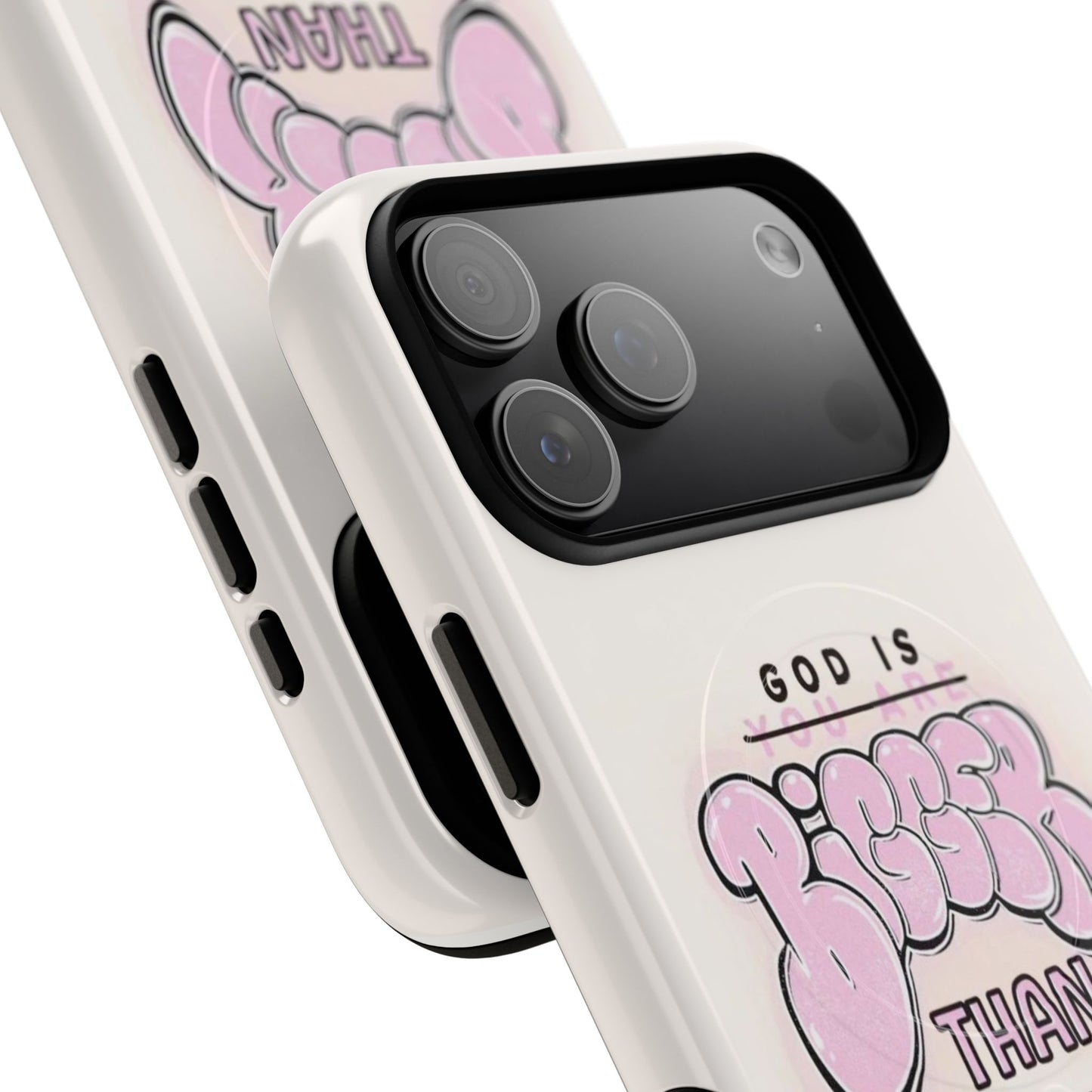 Tough Magnetic Phone Case — "God Is Bigger Than" Inspirational Pink Bubble Design