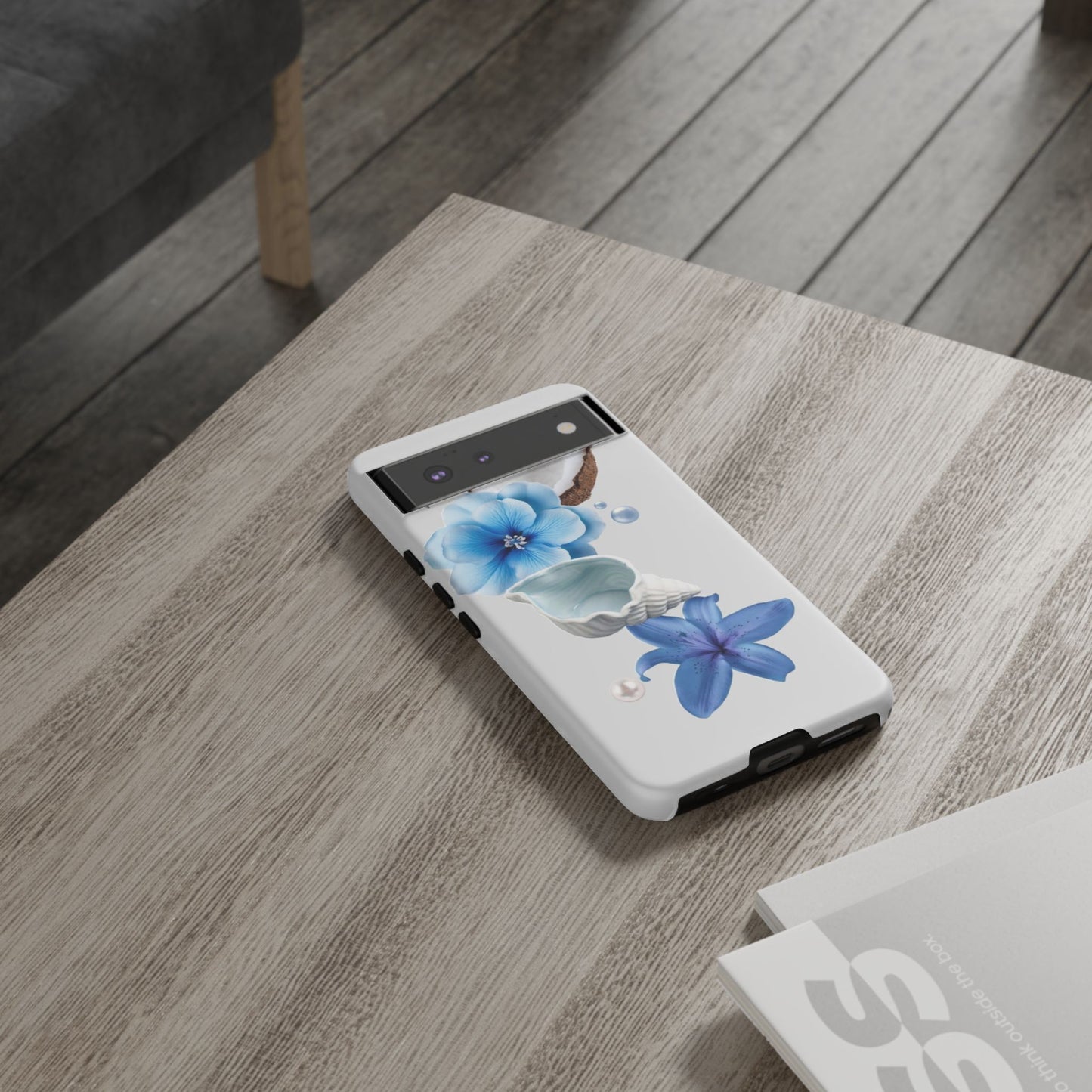 Tropical Blue Floral Phone Case — Coconut, Shell & Starfish Design