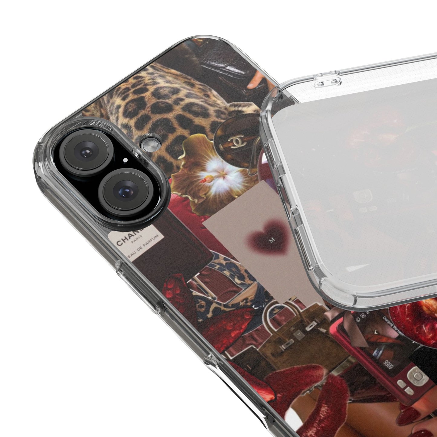 Clear Impact-Resistant Phone Case — Retro Cherry Collage Design