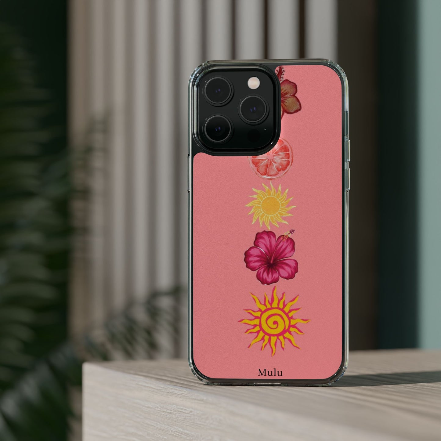 Clear Impact-Resistant Phone Case — Tropical Sun & Hibiscus Floral Design