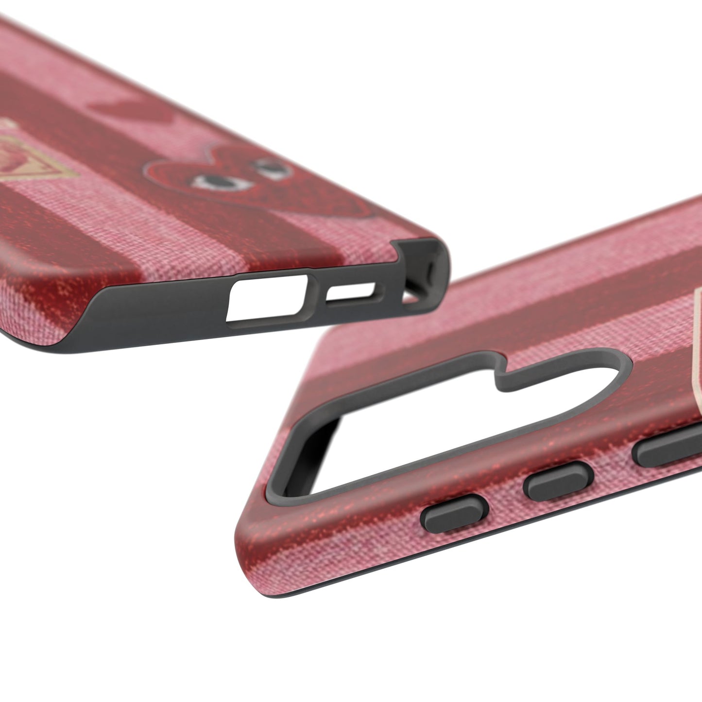 Phone Case — Red Striped Heart Design with “Good Things Are Coming”