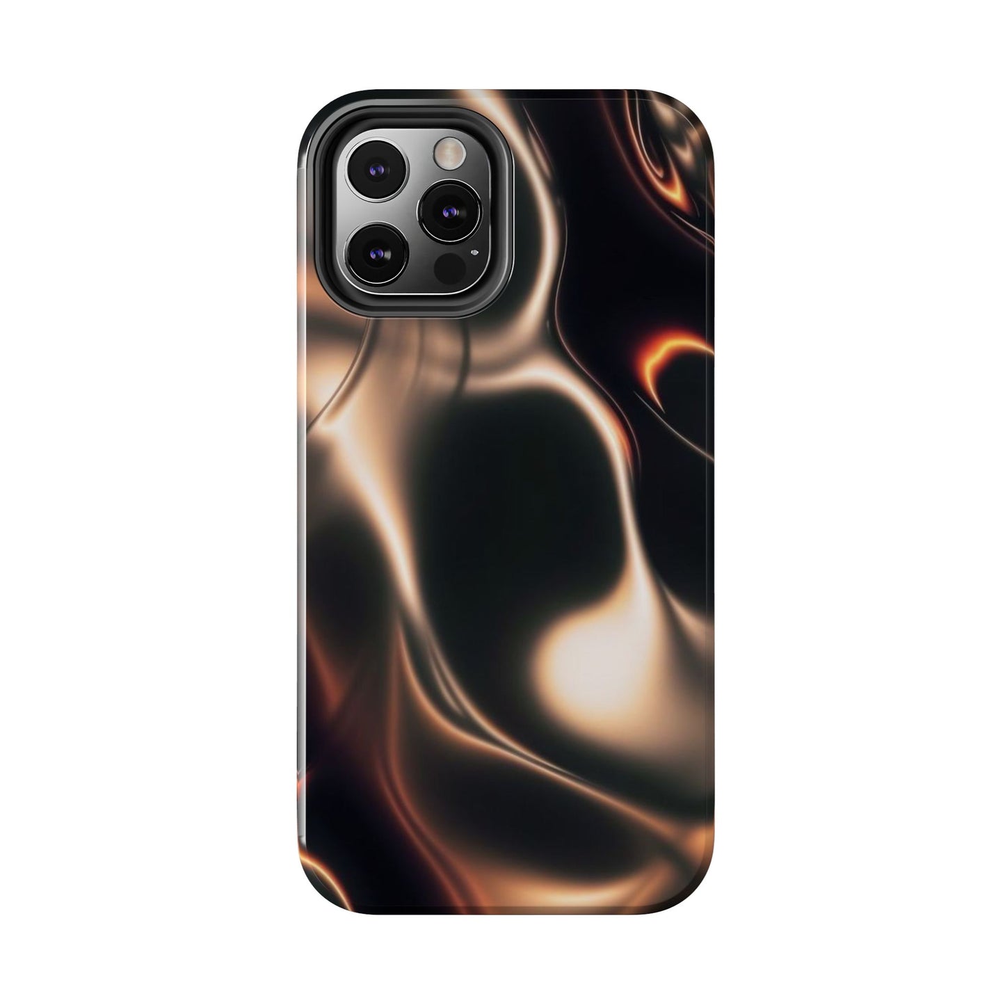 Abstract Liquid Glow Tough Phone Case — Black & Bronze Swirl Protective Cover