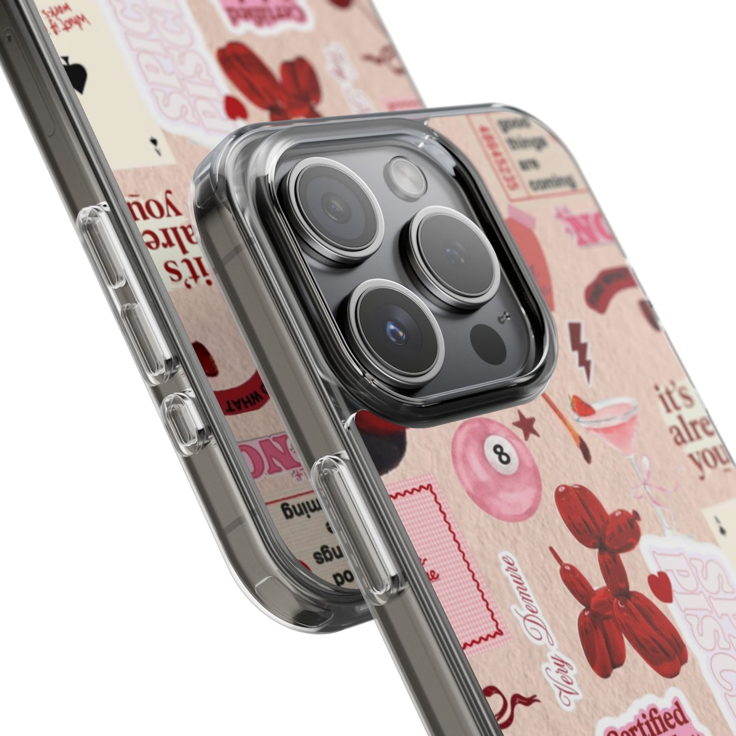 Clear Impact-Resistant Phone Case — Retro Cherry & Sticker Collage