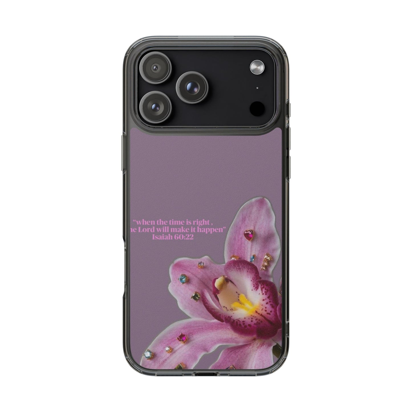 Clear Floral Impact-Resistant Phone Case — "When the time is right" Rose Orchid Design