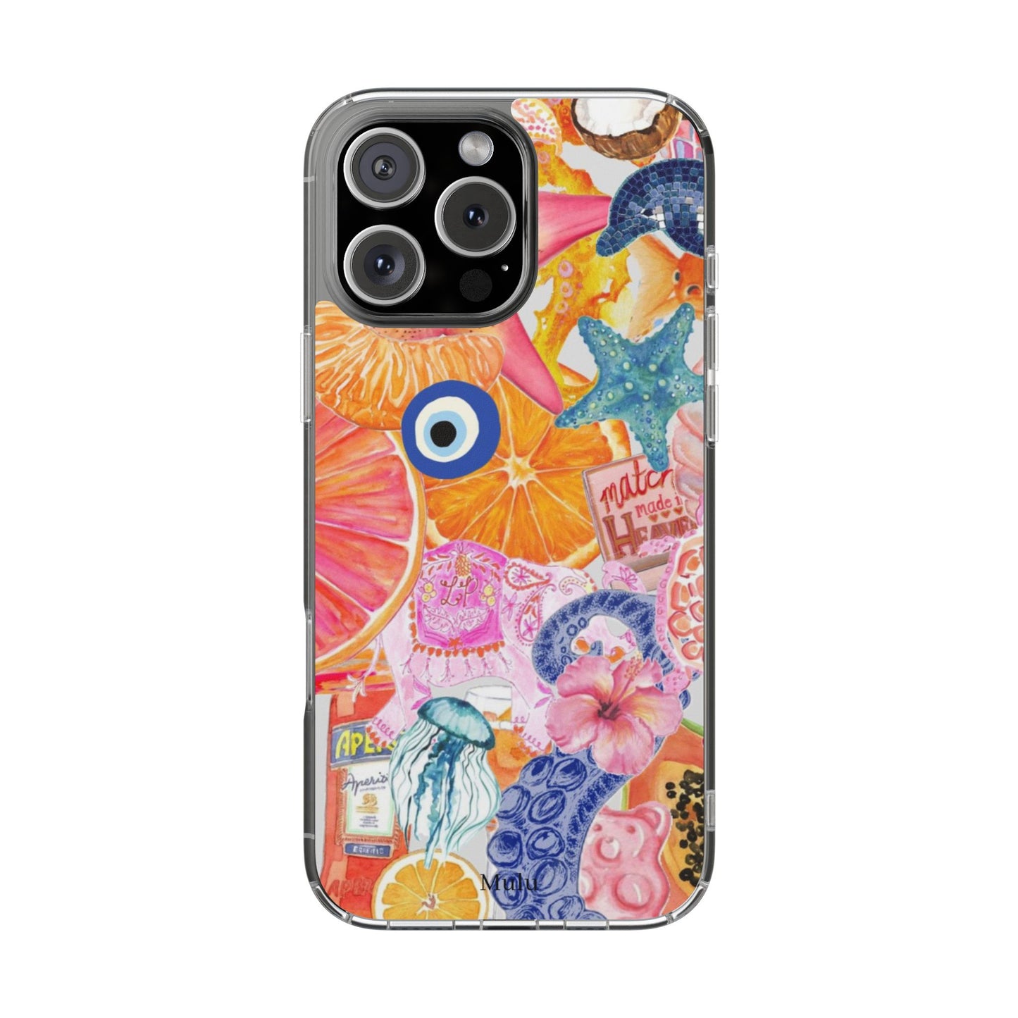 Clear Impact-Resistant Phone Case — Colorful Tropical Collage Design