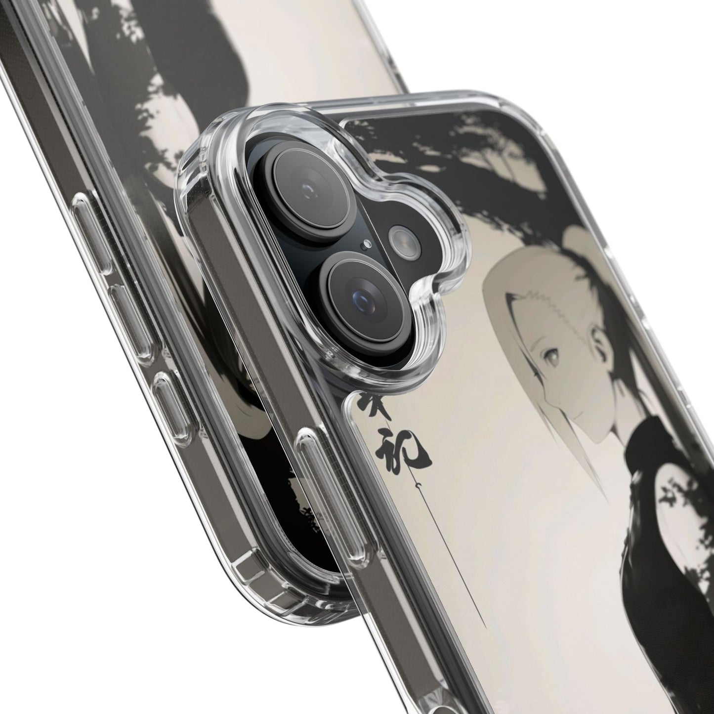 Anime Samurai Clear Phone Case — Monochrome Sumi-E Style