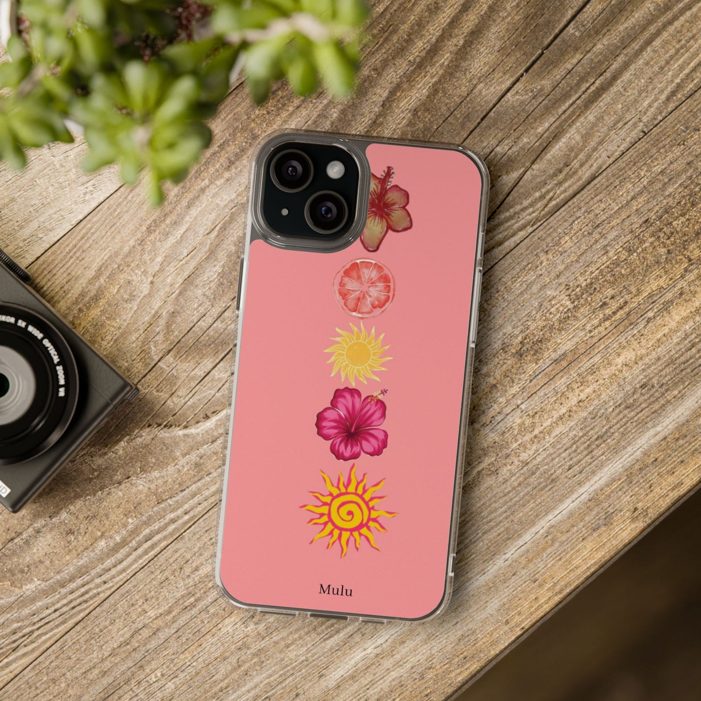 Clear Impact-Resistant Phone Case — Tropical Sun & Hibiscus Floral Design