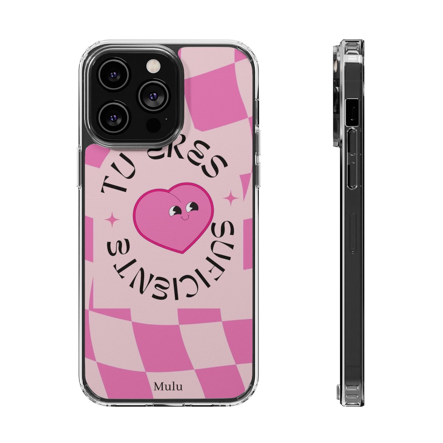 Clear Impact-Resistant Phone Case — Pink Checkerheart “Tu Eres Suficiente” Design