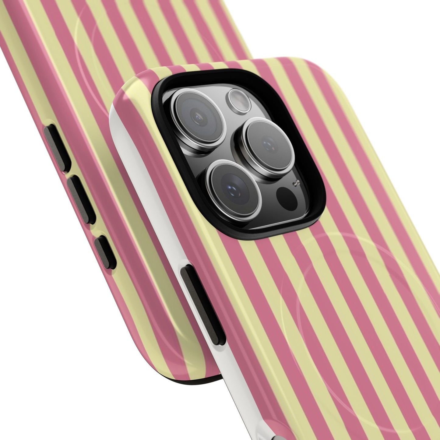 Striped Pink & Yellow Magnetic Tough Phone Case — Retro Pastel Protection