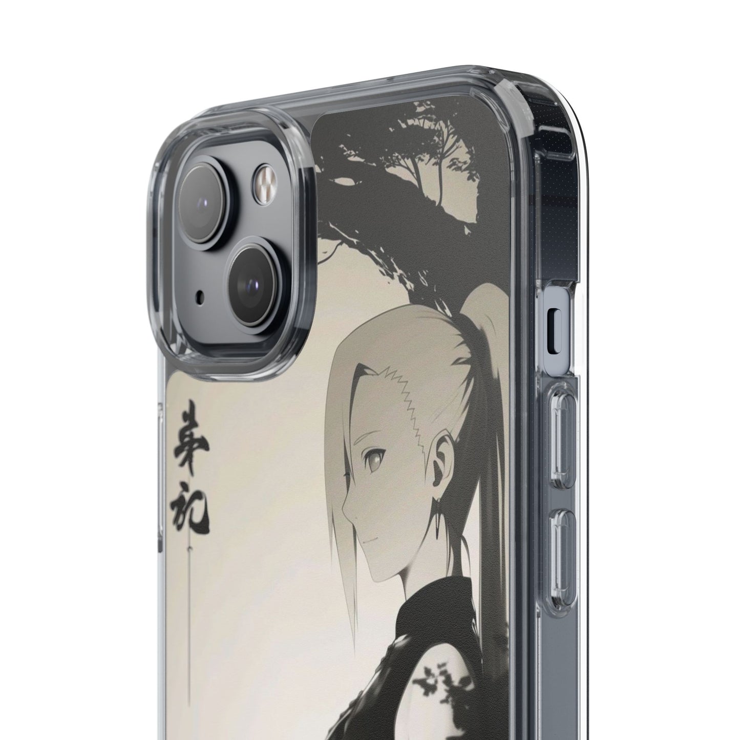 Anime Samurai Clear Phone Case — Monochrome Sumi-E Style