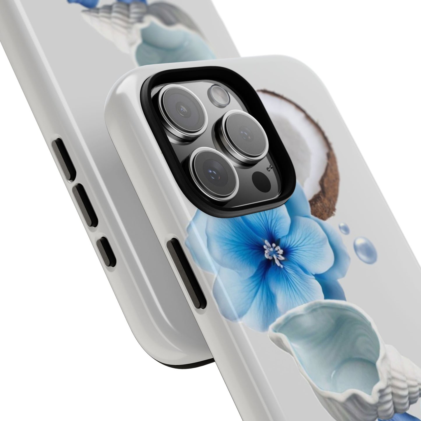 Tropical Blue Floral Phone Case — Coconut, Shell & Starfish Design