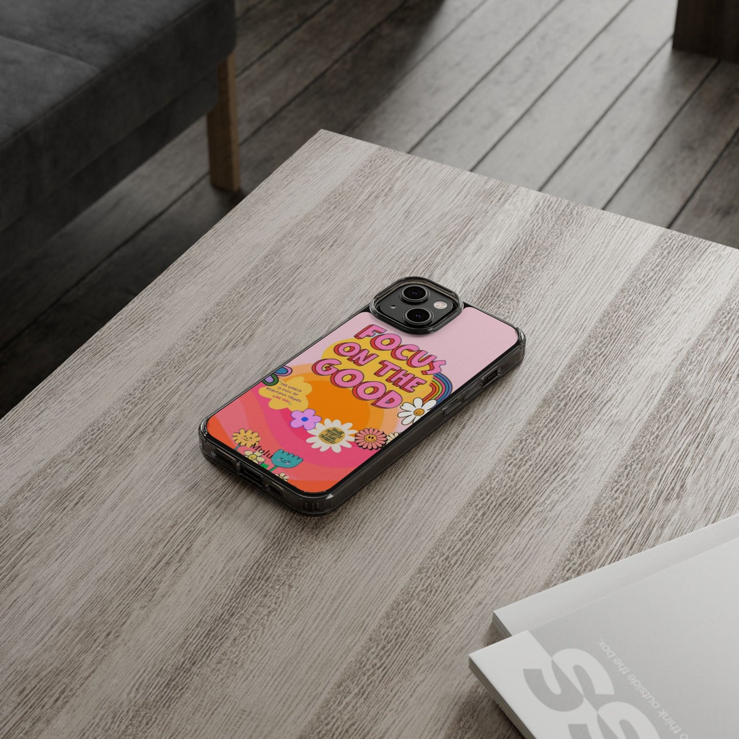 Clear Impact-Resistant Case — "Focus On The Good" Retro Floral Phone Cover