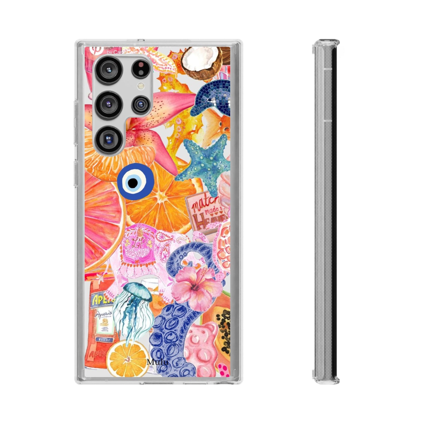 Clear Impact-Resistant Phone Case — Colorful Tropical Collage Design