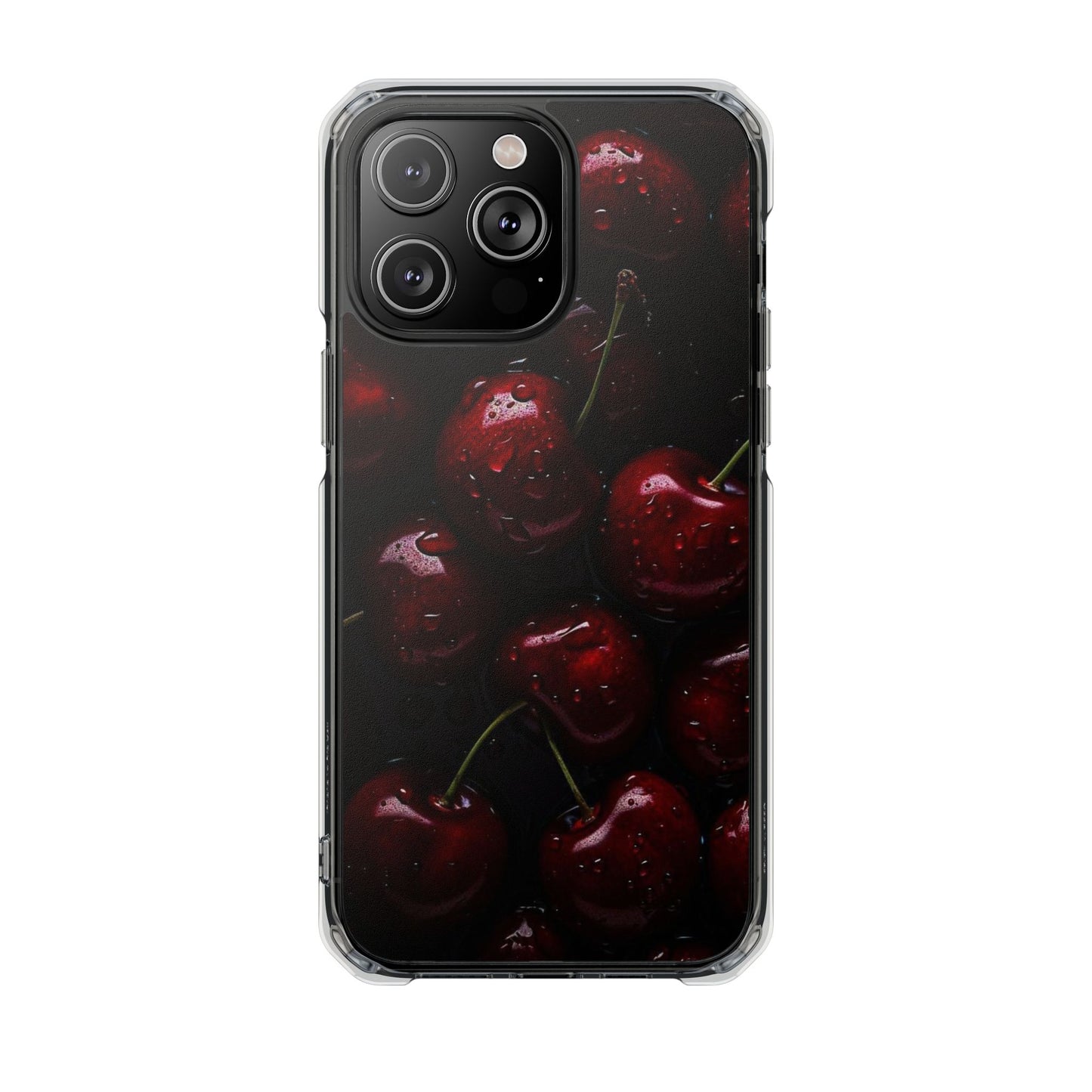 Cherry Pattern Clear Magnetic Phone Case — Dark Red Fruit Design