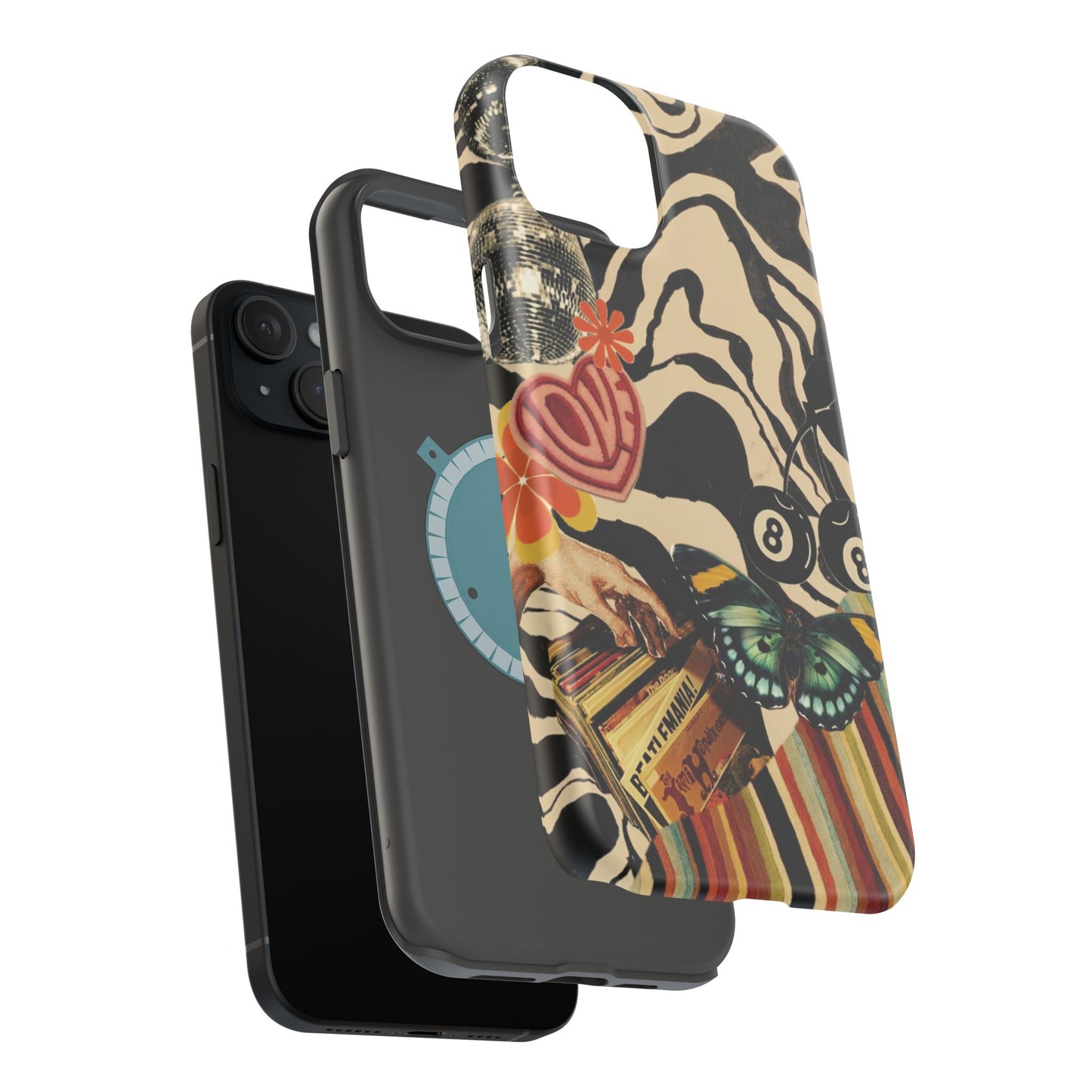 Phone Case — Retro Collage Magnetic Impact-Resistant Case with Butterfly & Zebra Print