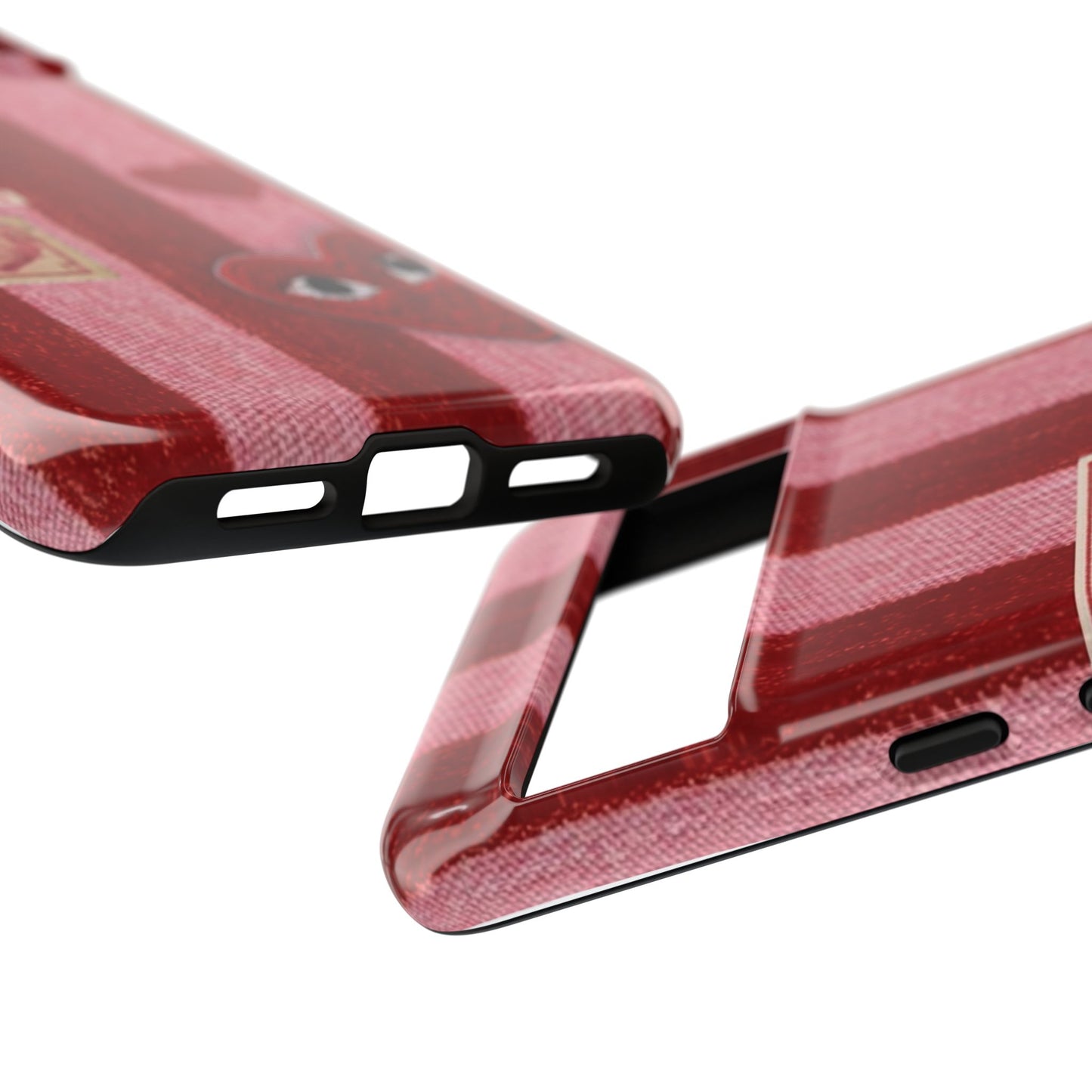Phone Case — Red Striped Heart Design with “Good Things Are Coming”