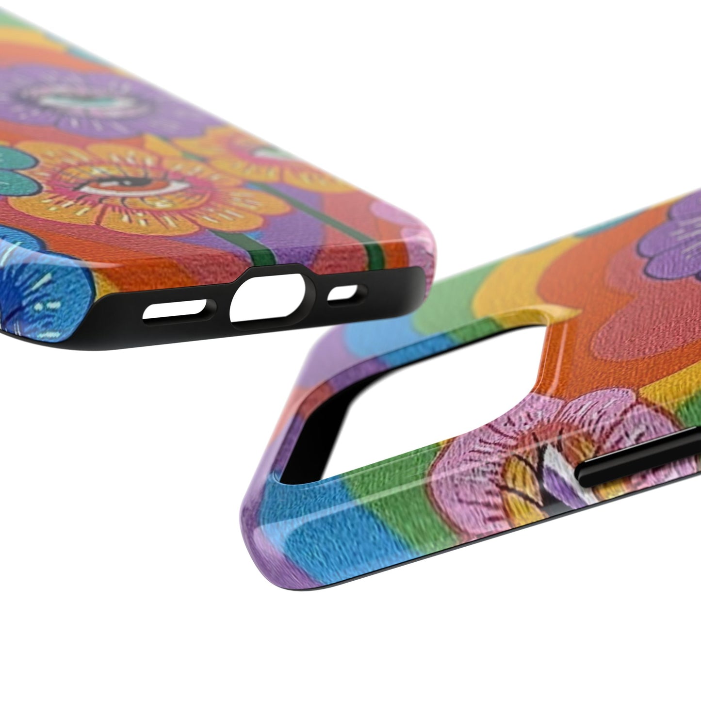 Psychedelic Eye Flower Tough Phone Case — Retro Rainbow Protective iPhone Cover