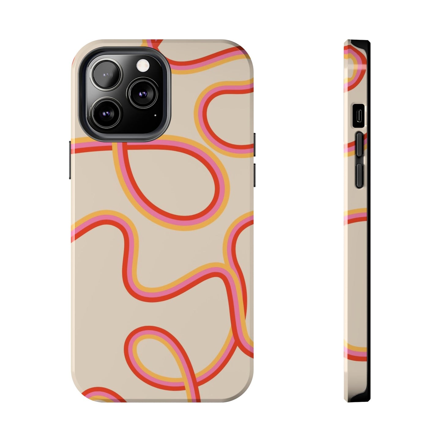Retro Swirl Tough Phone Case — Beige Pink Orange Abstract Protection