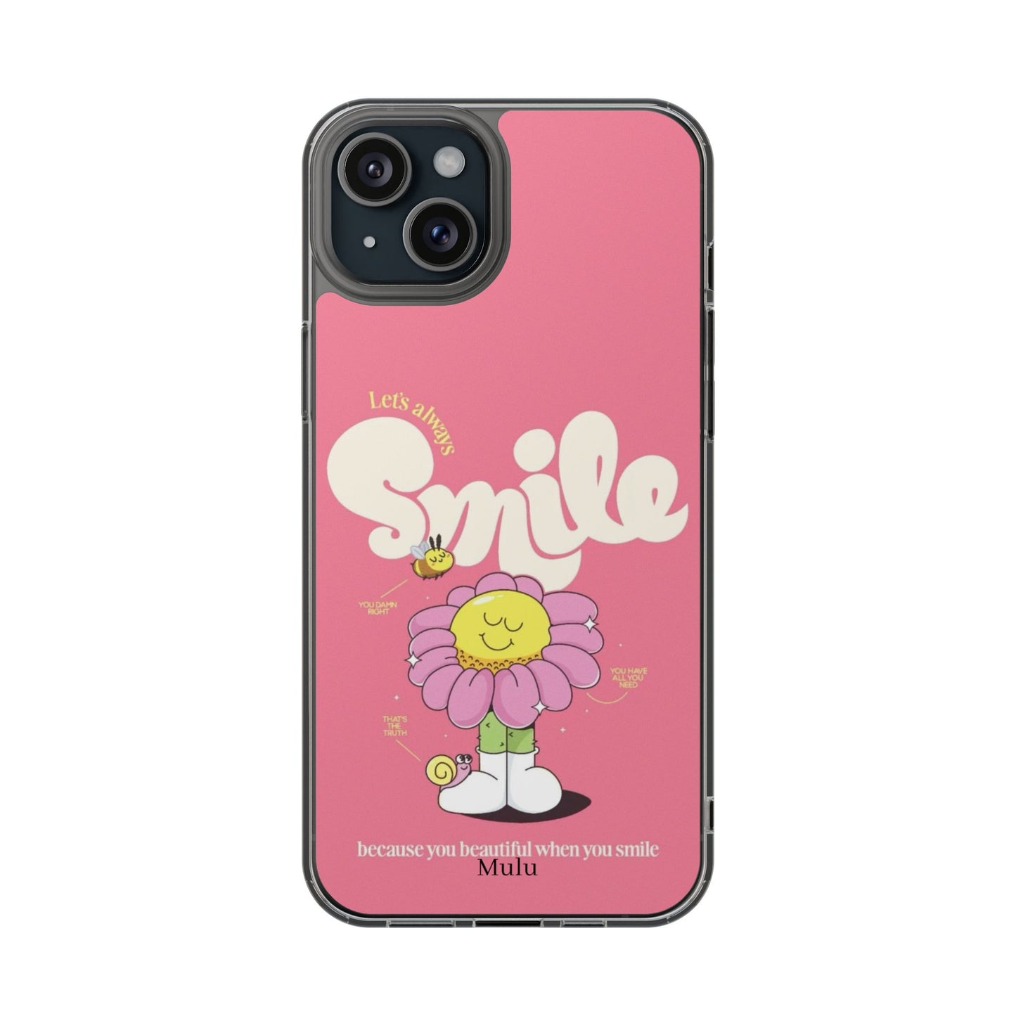 Clear Impact-Resistant Phone Case — Pink 'Smile' Flower Design