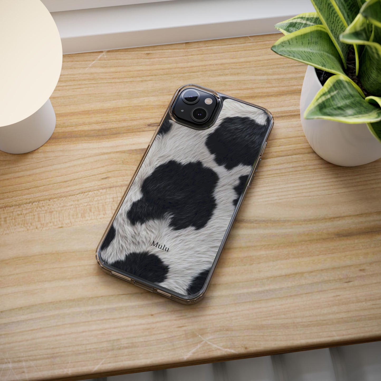 Cow Print Clear Impact Phone Case — Faux Fur Black & White Protection