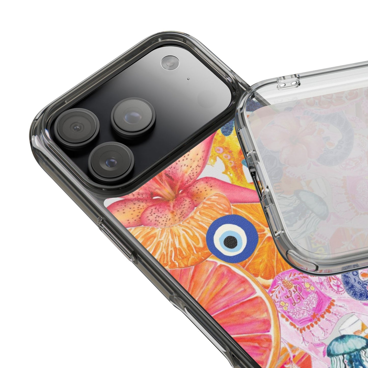 Clear Impact-Resistant Phone Case — Colorful Tropical Collage Design