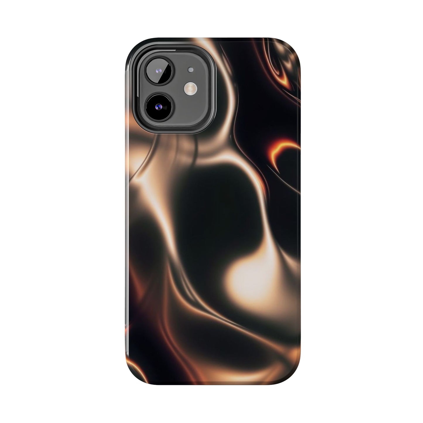 Abstract Liquid Glow Tough Phone Case — Black & Bronze Swirl Protective Cover