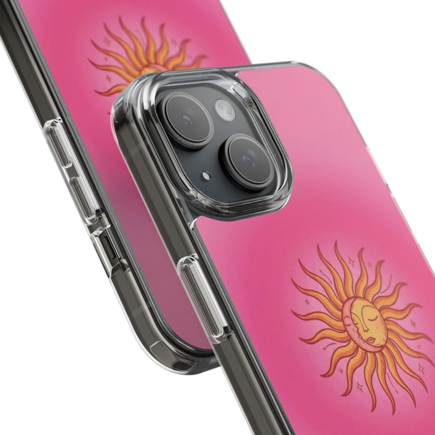 Pink Sun Phone Case — Radiant Sunburst Impact-Resistant Clear Case
