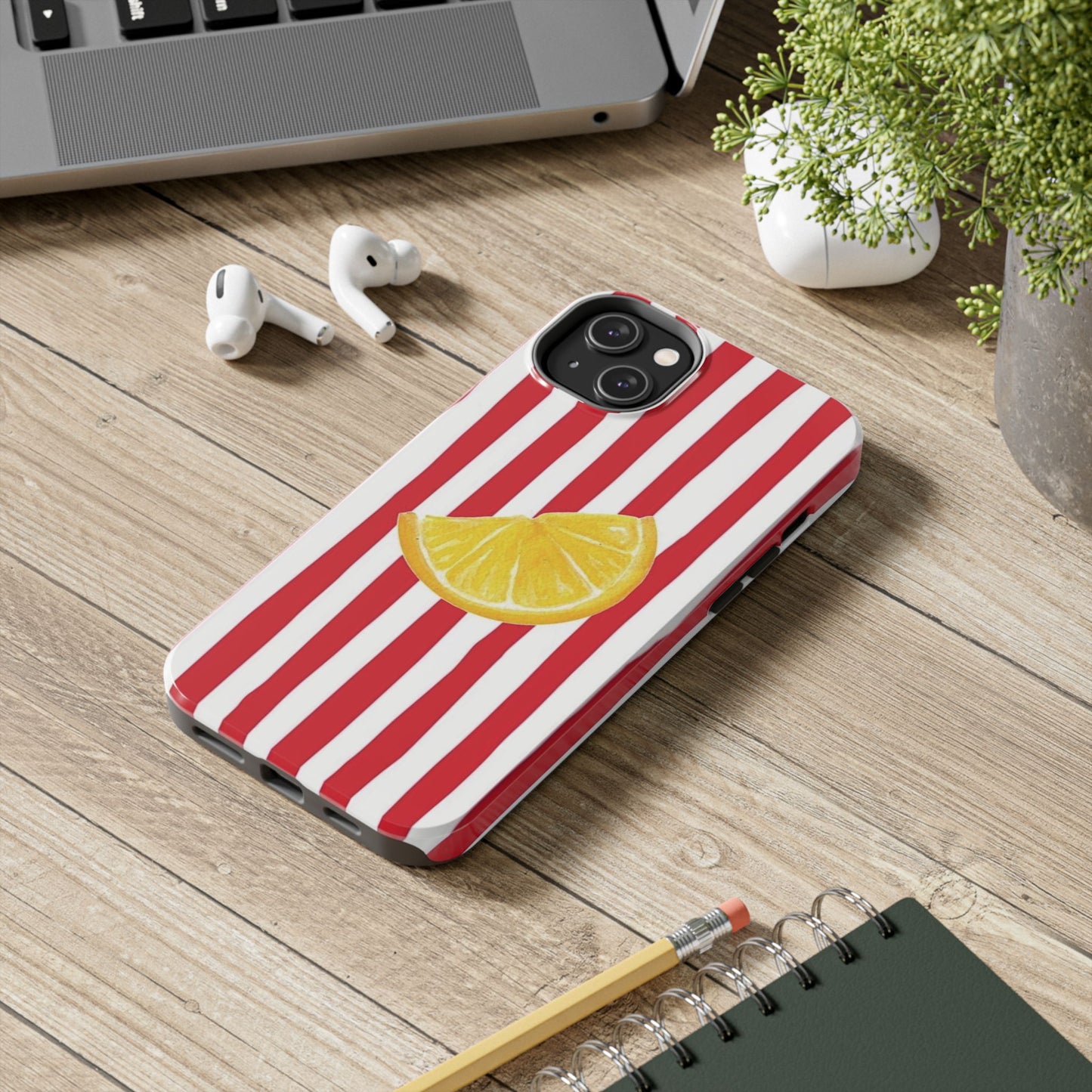 Lemon Slice Red & White Stripe Tough Phone Case