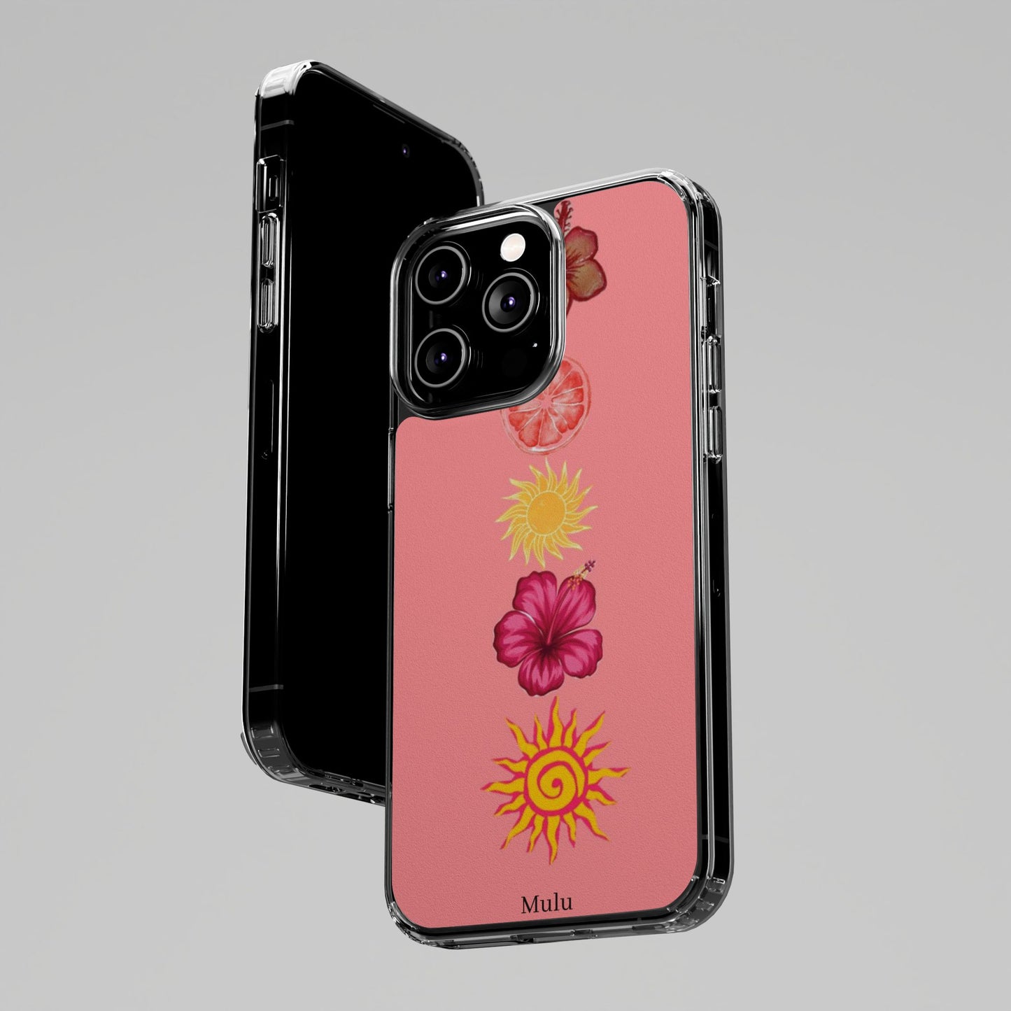 Clear Impact-Resistant Phone Case — Tropical Sun & Hibiscus Floral Design