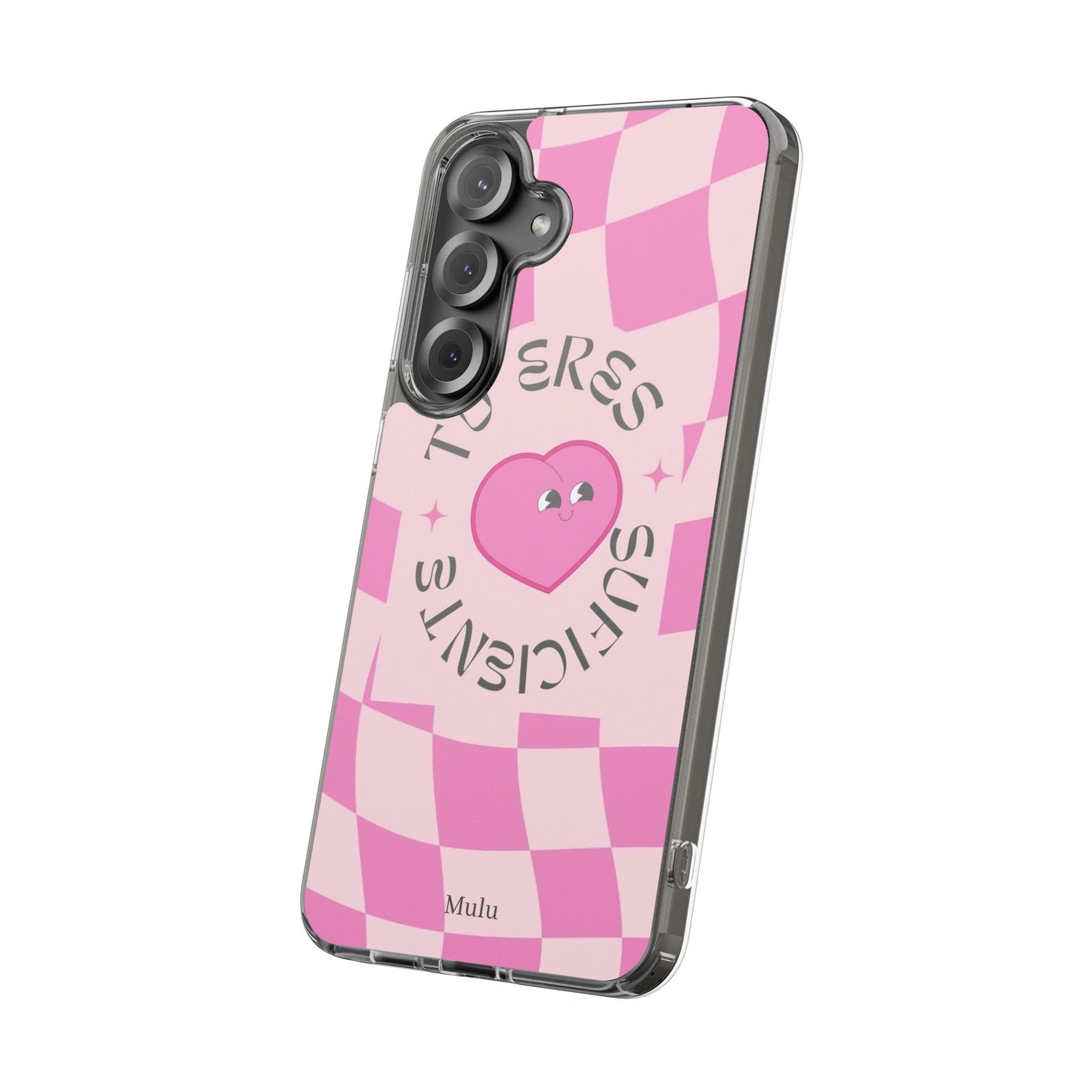 Clear Impact-Resistant Phone Case — Pink Checkerheart “Tu Eres Suficiente” Design